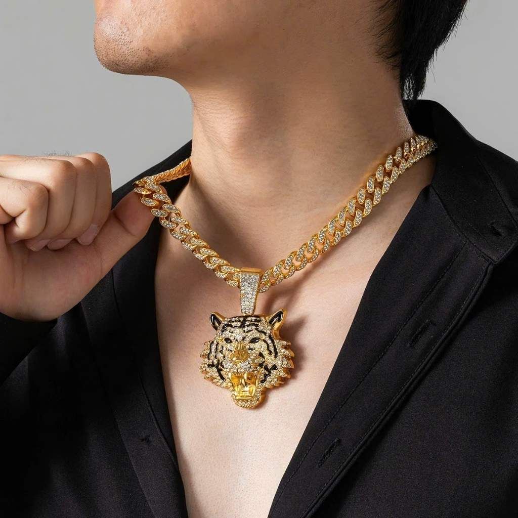  Dây Chuyền Hip-Hop Nam Đầu Hổ Mạ Vàng BKJECN-9329 