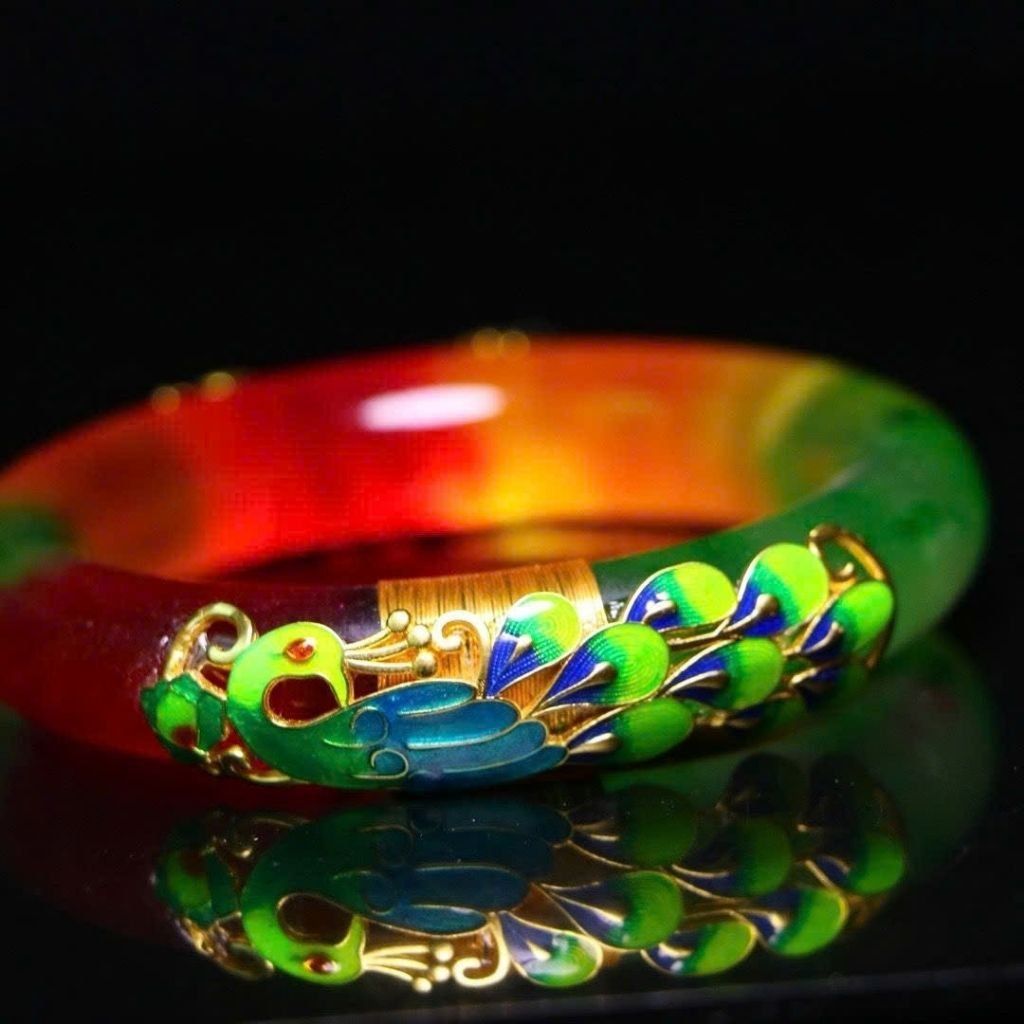  Vòng Tay Ngọc Bọc Kim Loại Họa Tiết Rồng BKJECN-9330 