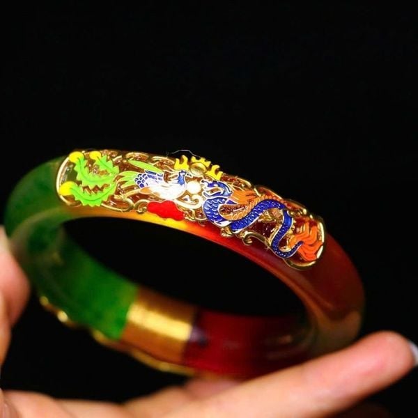  Vòng Tay Ngọc Bọc Kim Loại Họa Tiết Rồng BKJECN-9330 