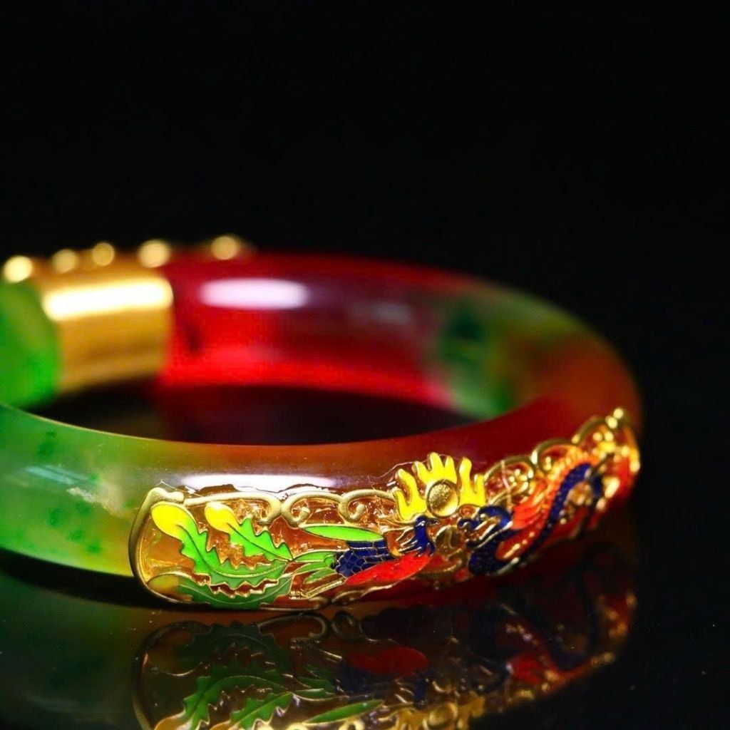  Vòng Tay Ngọc Bọc Kim Loại Họa Tiết Rồng BKJECN-9330 