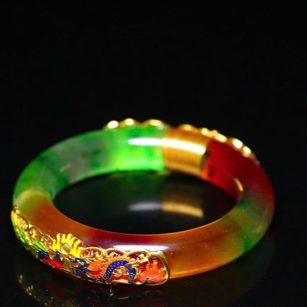  Vòng Tay Ngọc Bọc Kim Loại Họa Tiết Rồng BKJECN-9330 