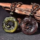  Dây Chuyền Đá Obsidian Rồng Phượng Phong Thủy BKJECN-9332 