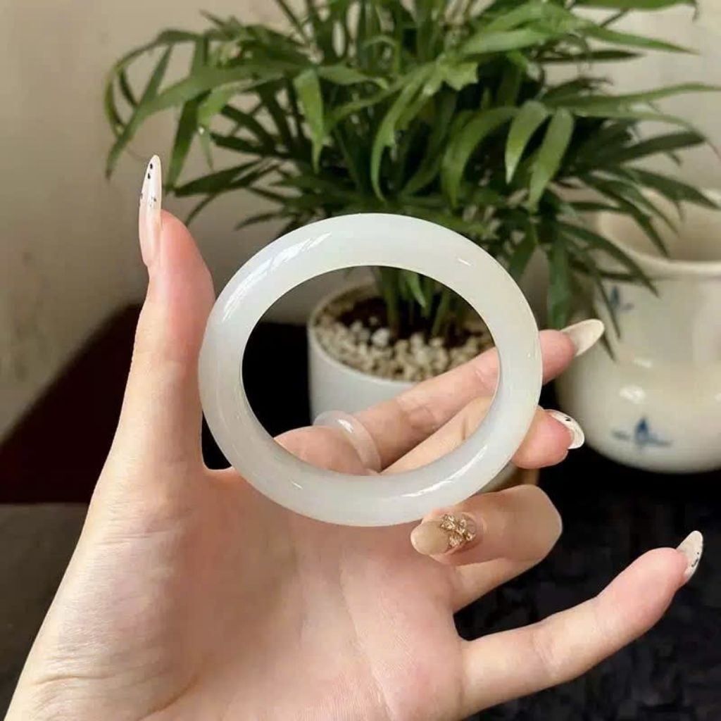  Vòng Cẩm Thạch Trắng Ngọc Bích Bản Dày BKJECN-9339 