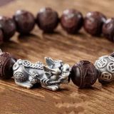  Vòng Gỗ Đàn Hương Chạm Khắc Mix Tì Hưu Bạc BKJECN-9354 