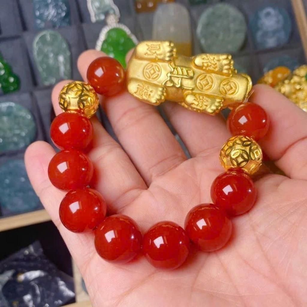  Vòng Tay Mã Não Đỏ Mix Tỳ Hưu Mạ Vàng Tài Lộc BKJECN-9364 