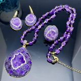  Mặt Dây Chuyền Đá Tím Amethyst Khảm Đá Quý Sang Trọng BKJECN-9374 