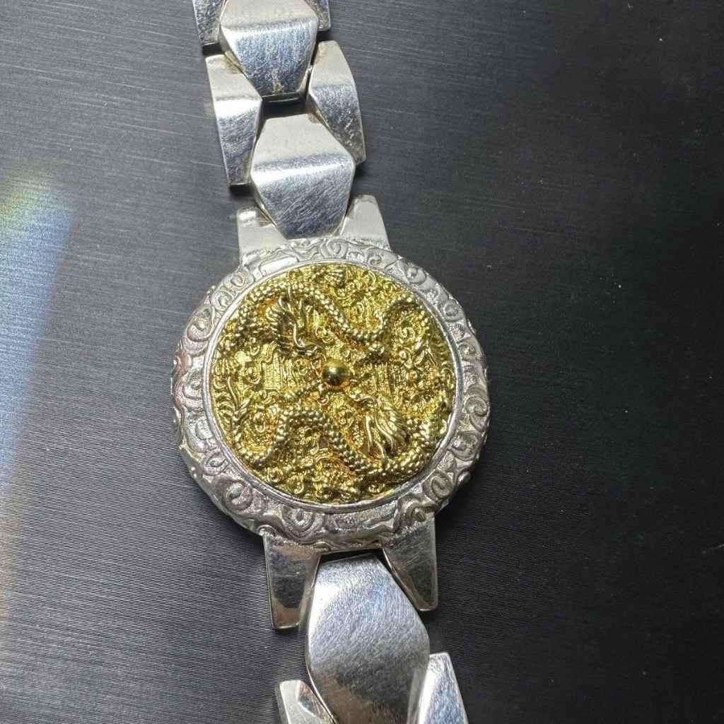  Vòng Tay Nam Mạ Bạc Chạm Khắc Song Long BKJECN-9393 