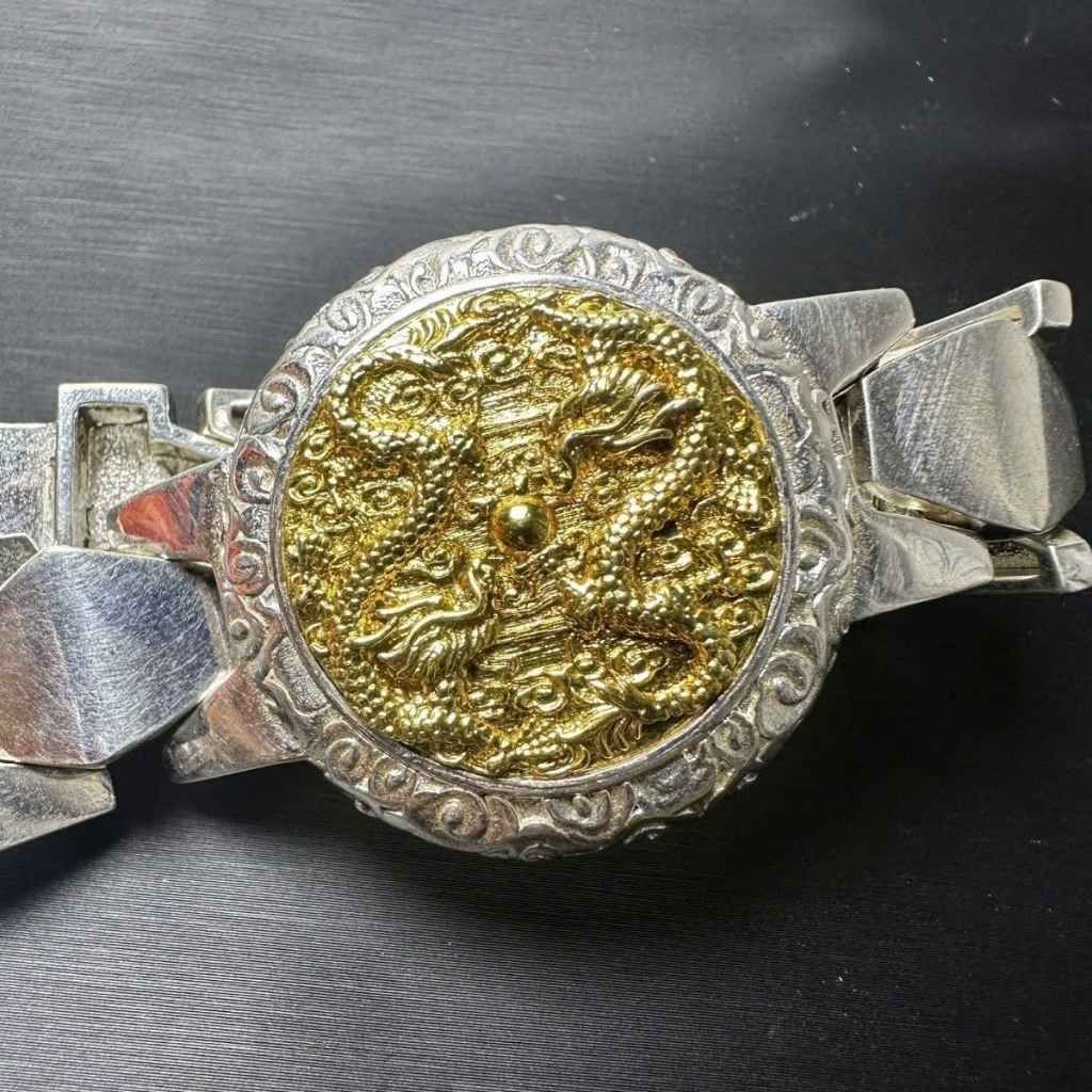  Vòng Tay Nam Mạ Bạc Chạm Khắc Song Long BKJECN-9393 