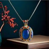  Dây Chuyền Mặt Đá Xanh Dương Viền Pháp Lam Quý Phái BKJECN-9429 