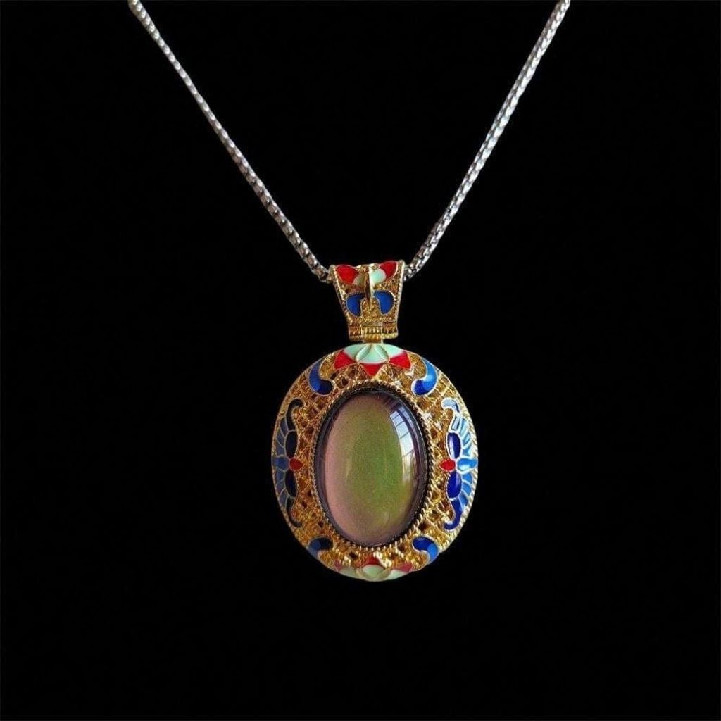  Dây Chuyền Mặt Đá Xanh Dương Viền Pháp Lam Quý Phái BKJECN-9429 