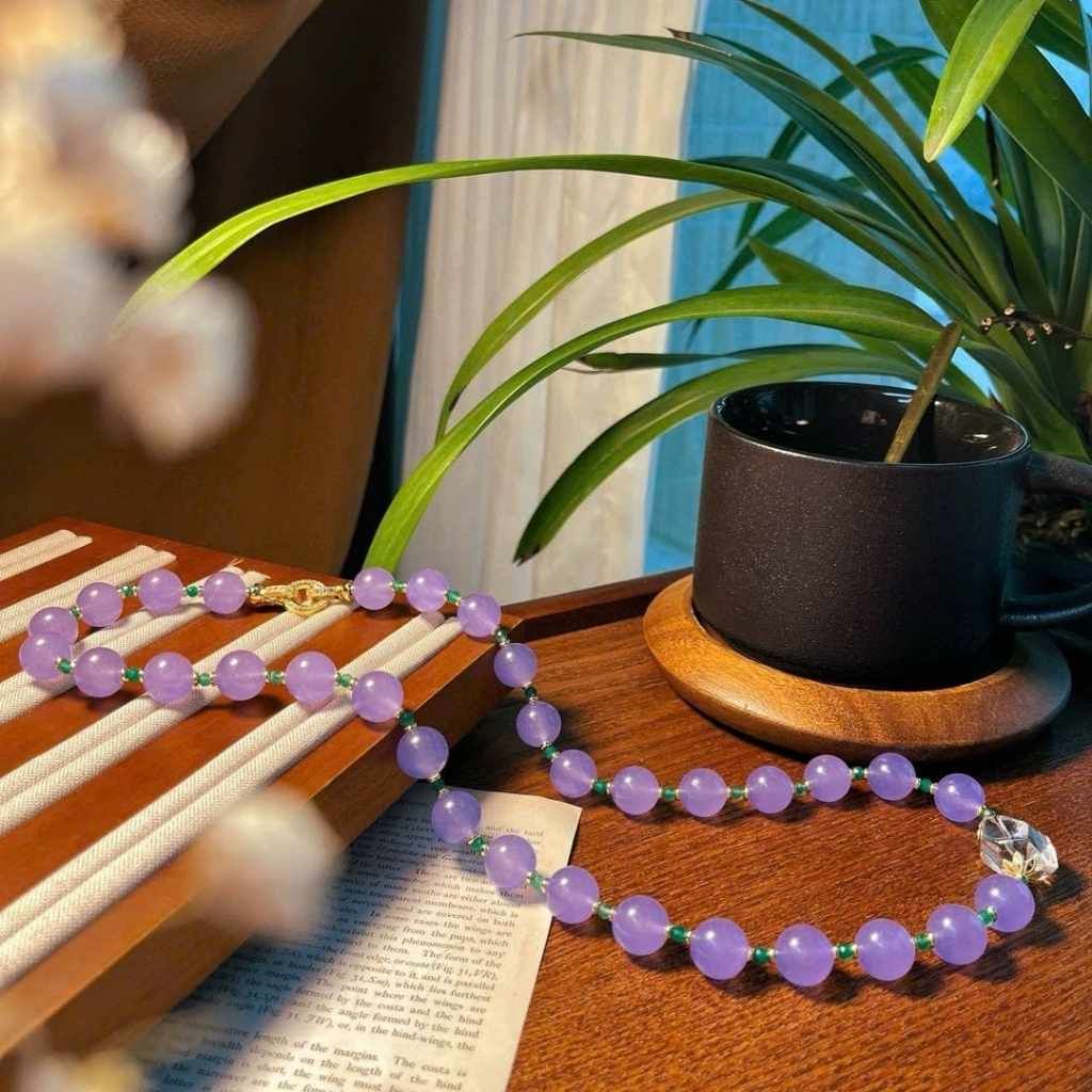  Vòng Cổ Ngọc Phỉ Thúy Tím Khảm Thạch Anh Tóc Quý Phái BKJECN-9432 