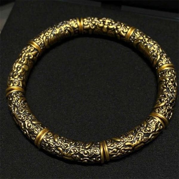  Vòng Tay Kiềng Nam Chạm Khắc Kim Cang Ma Ha Thần Thú Bằng Đồng Vàng BKJECN-9440 