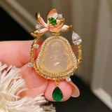  Mặt Dây Chuyền Phật Di Lặc Ngọc Đính Hoa Sen Mạ Vàng BKJECN-9456 