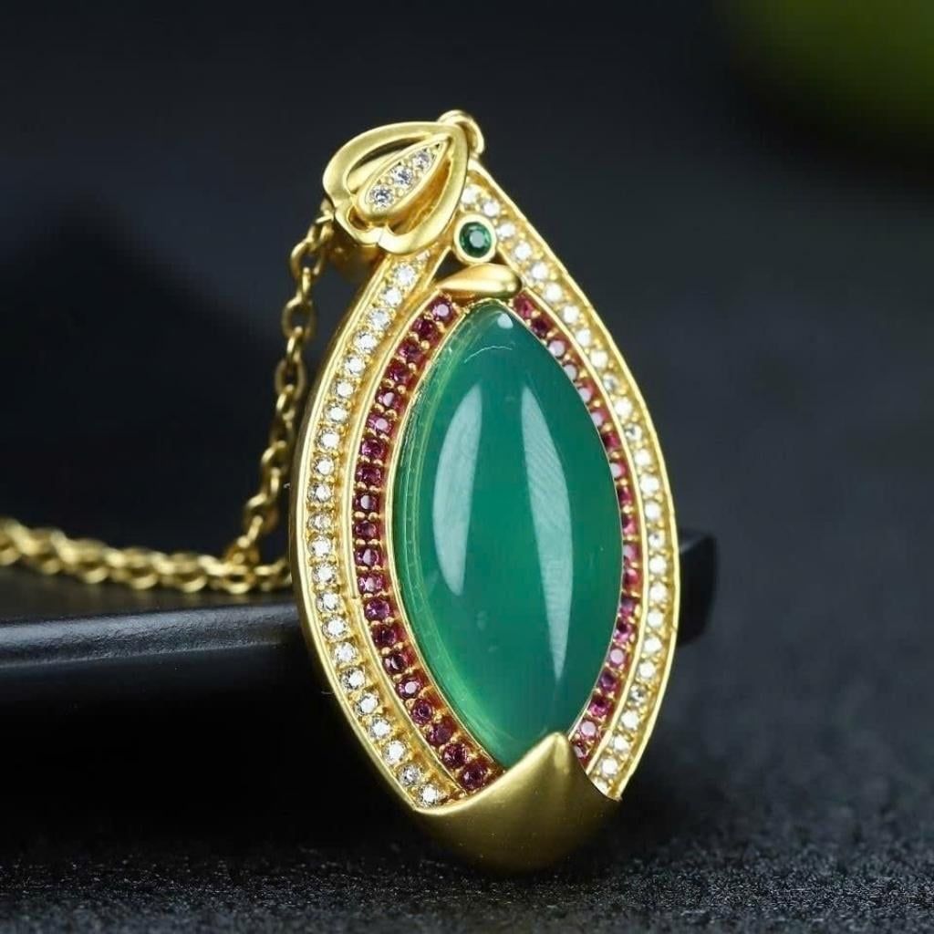  Dây Chuyền Nữ Mặt Mắt Ngựa Ngọc Băng Màu Xanh BKJECN-9461 