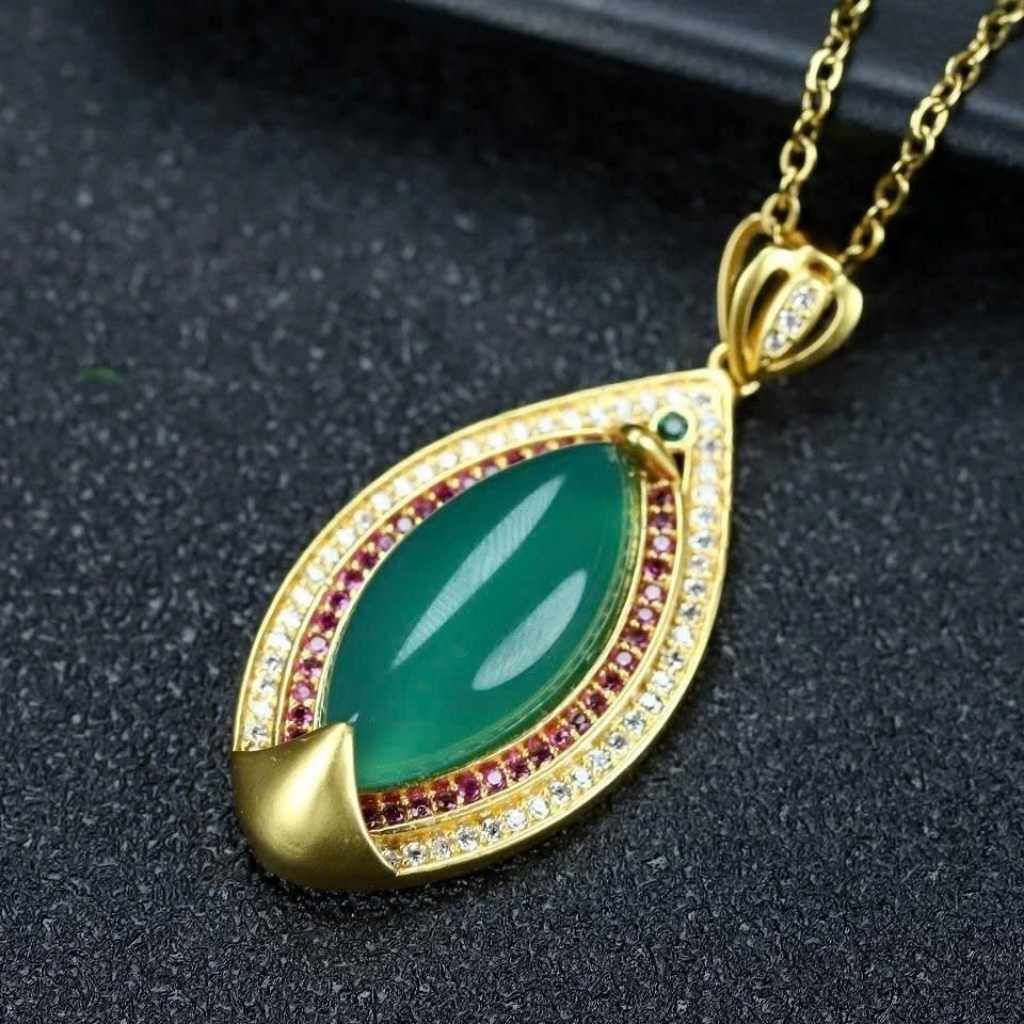  Dây Chuyền Nữ Mặt Mắt Ngựa Ngọc Băng Màu Xanh BKJECN-9461 
