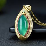  Dây Chuyền Nữ Mặt Mắt Ngựa Ngọc Băng Màu Xanh BKJECN-9461 