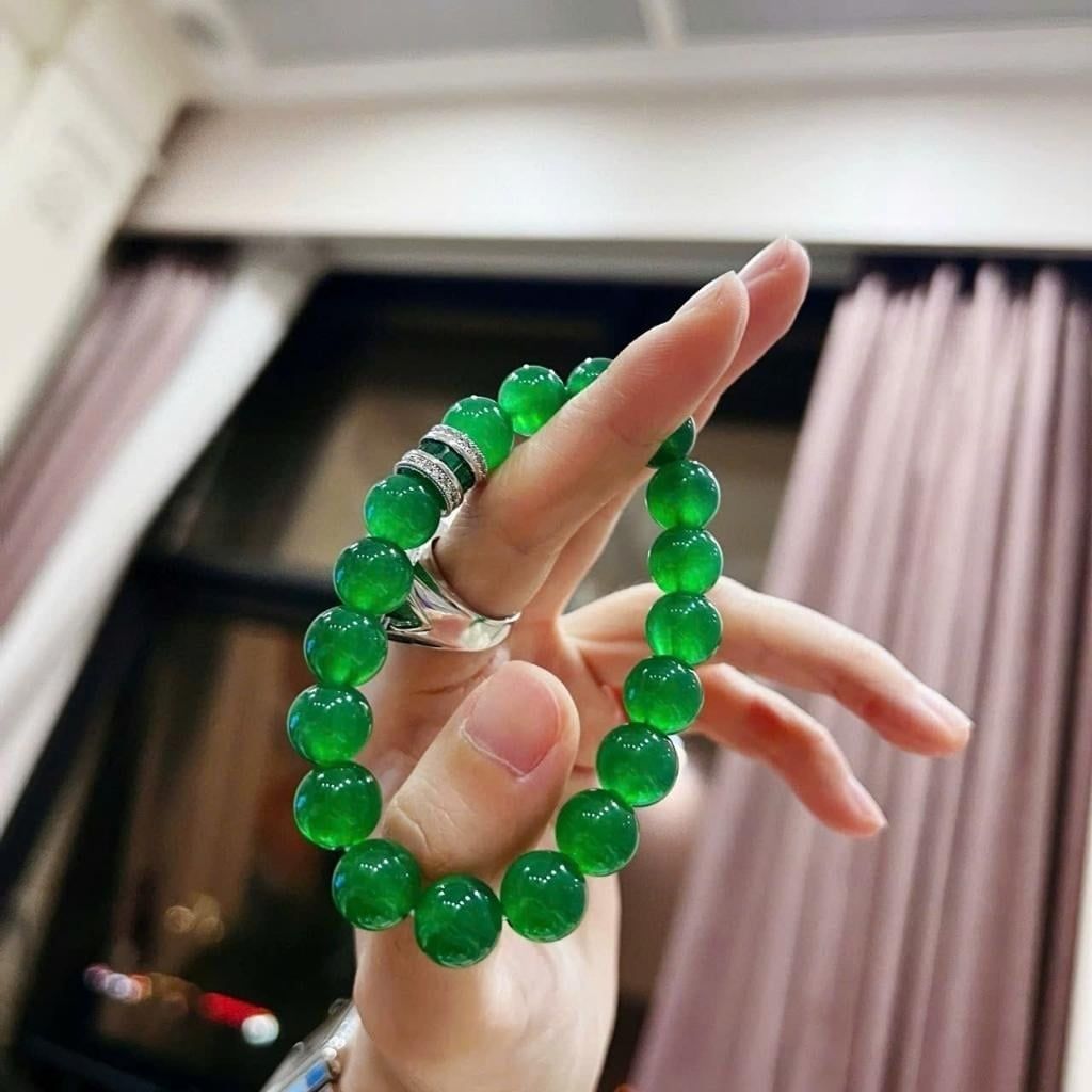  Vòng Tay Ngọc Bích Xanh Lục Bảo Đính Charm Bạc Cao Cấp BKJECN-9468 