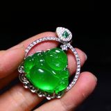  Mặt Dây Chuyền Phật Di Lặc Cẩm Thạch Xanh Bọc Bạc Ý Đính Đá BKJECN-9469 
