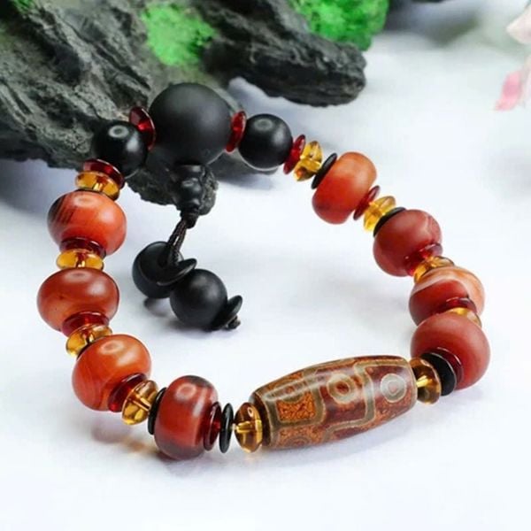  Vòng Tay Dzi Tây Tạng Mã Não Đỏ Phong Thủy BKJECN-9471 