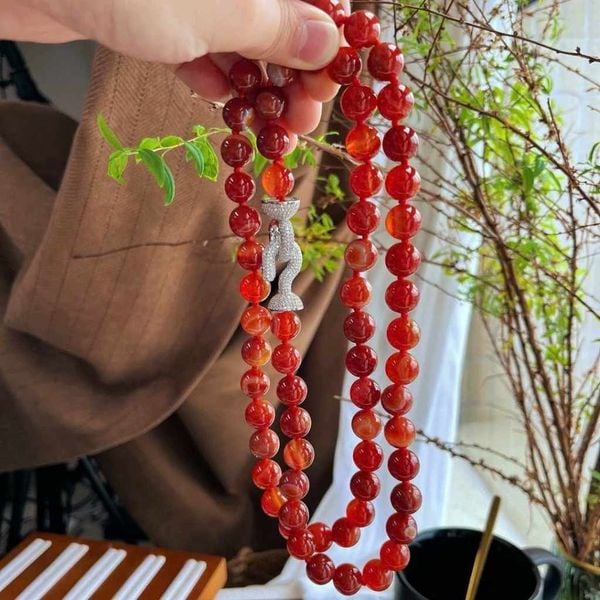  Vòng Cổ Đá Mã Não Đỏ Cam Vân Cảnh Đính Đá Cao Cấp BKJECN-9473 
