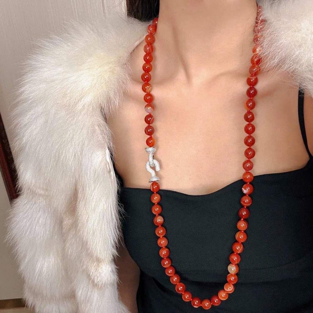  Vòng Cổ Đá Mã Não Đỏ Cam Vân Cảnh Đính Đá Cao Cấp BKJECN-9473 