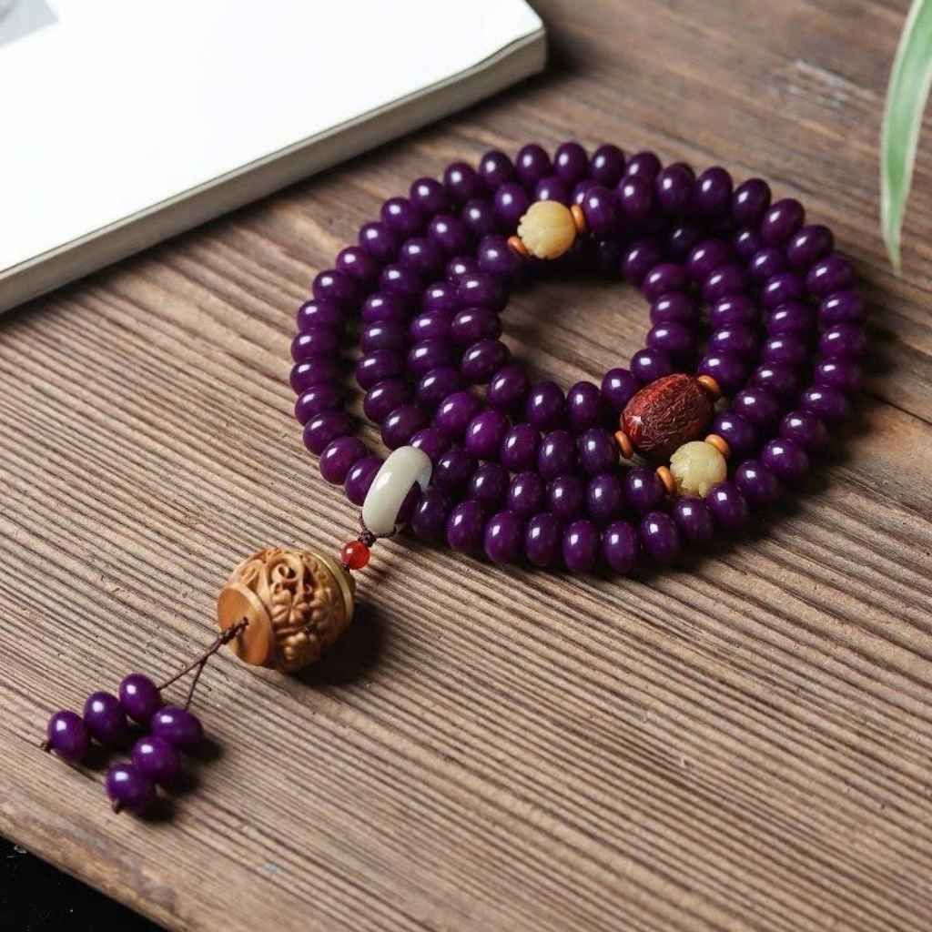  Chuỗi Tràng Hạt 108 Hạt Bồ Đề Phong Hóa Màu Tím Mật Tông BKJECN-9474 