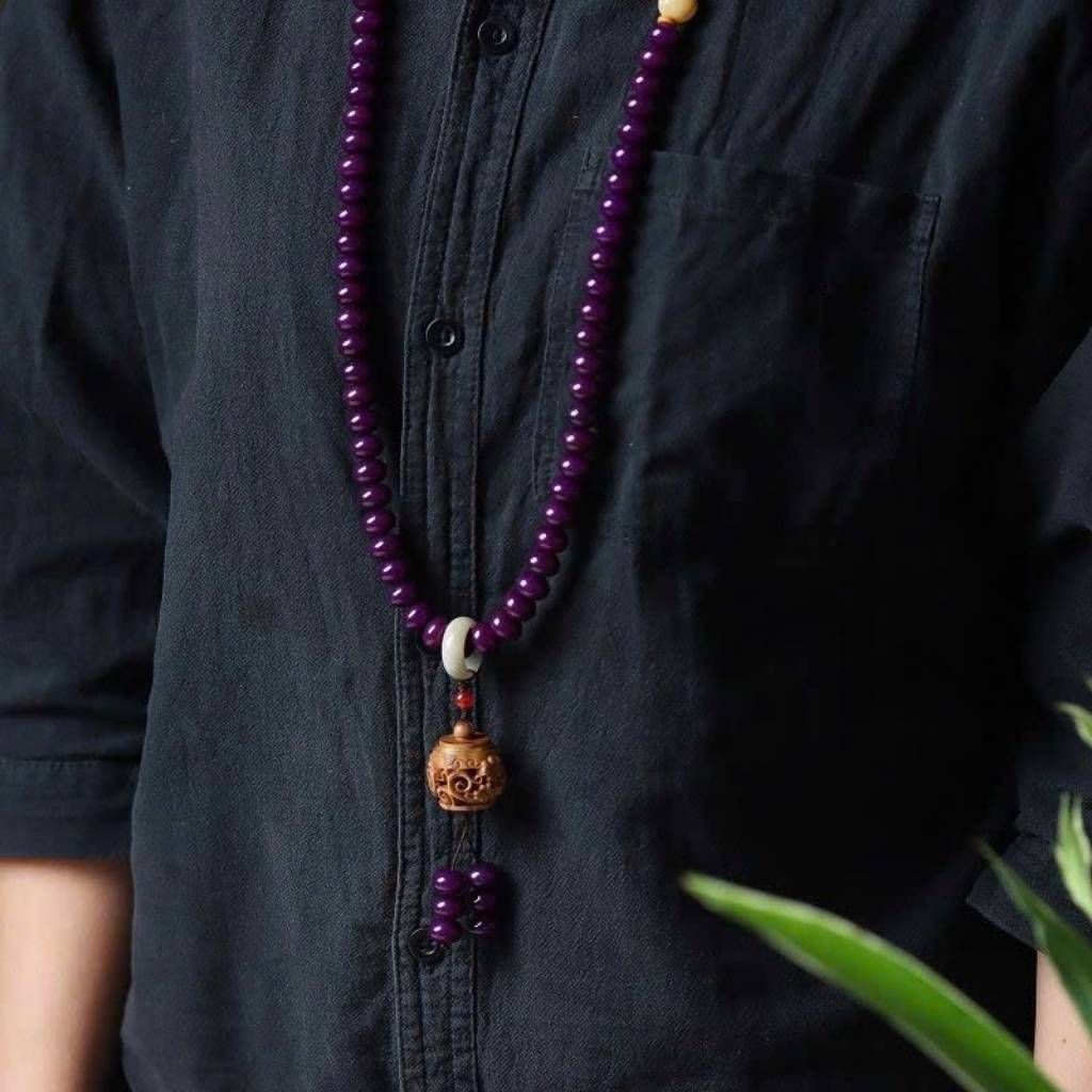  Chuỗi Tràng Hạt 108 Hạt Bồ Đề Phong Hóa Màu Tím Mật Tông BKJECN-9474 