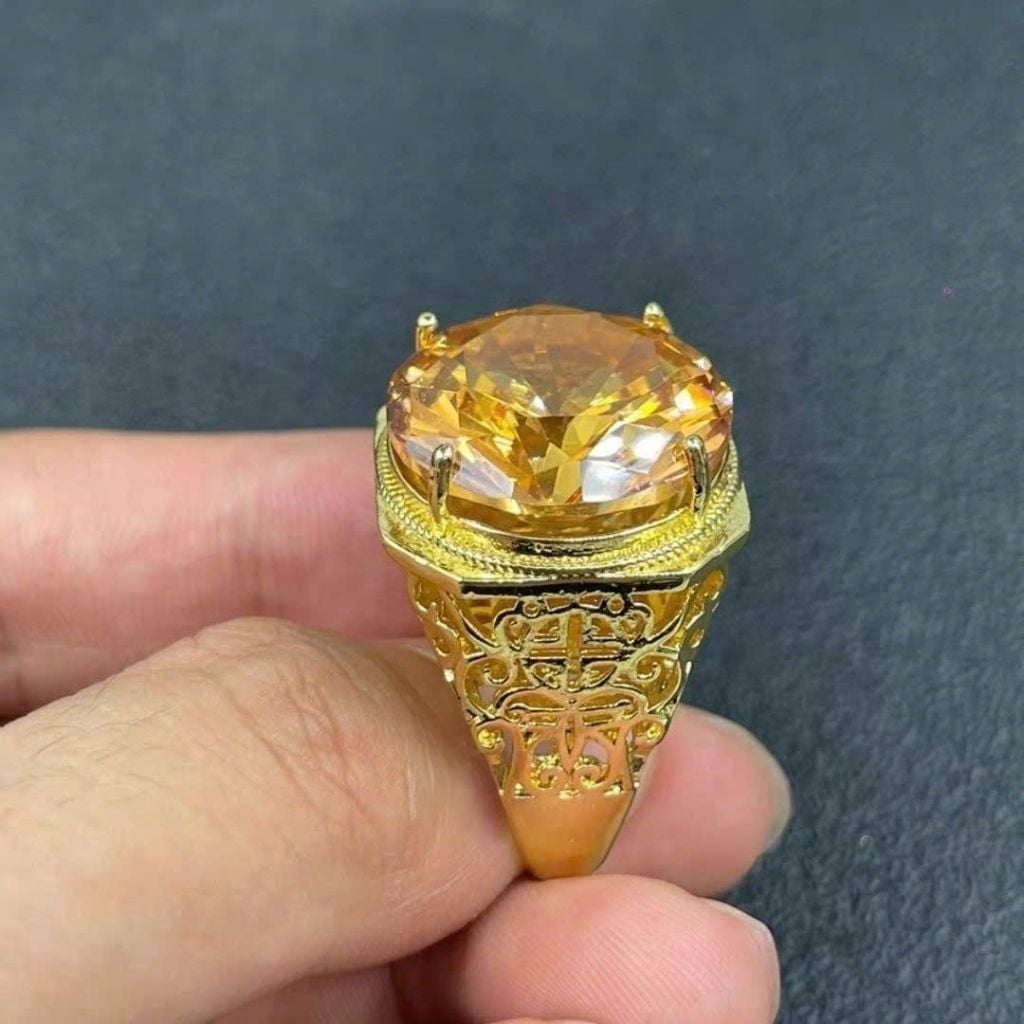  Nhẫn Nam Đồng Mạ Vàng Đính Đá Thạch Anh Vàng BKJECN-9538 