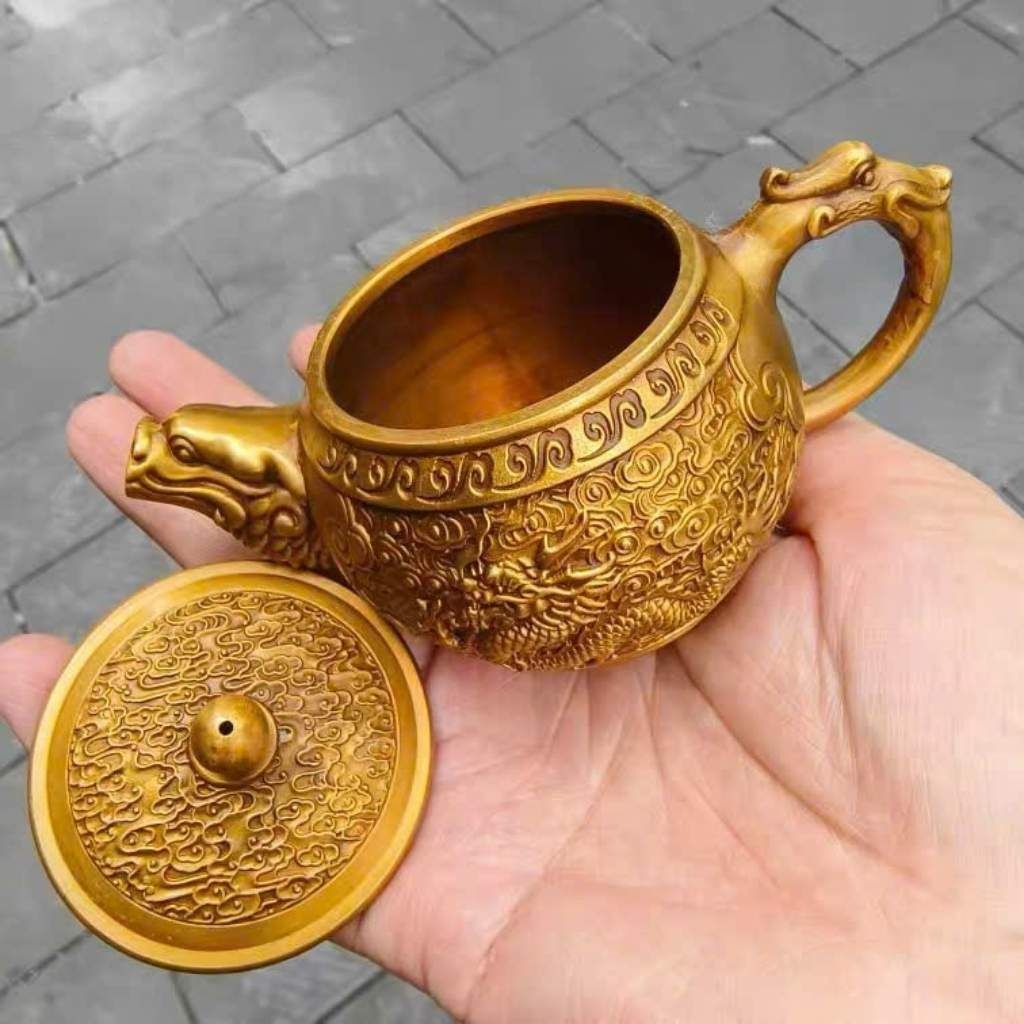  Ấm Trà Bằng Đồng Cổ Họa Tiết Rồng Đúc Nổi BKMECN-10021 