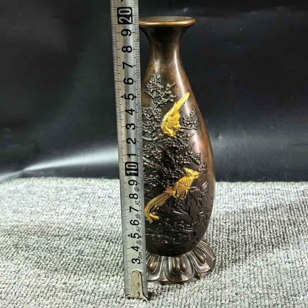  Bình Hoa Điểu Bằng Đồng Khảm Vàng Cổ Sưu Tầm BKMECN-10031 