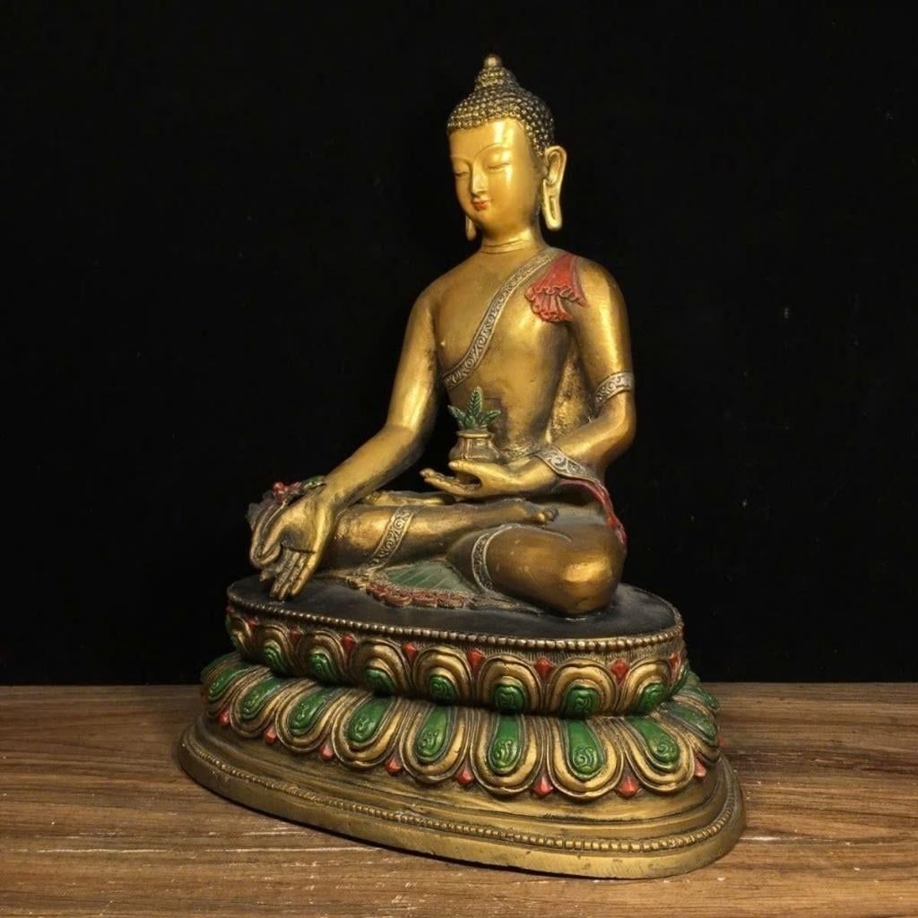  Tượng Phật Dược Sư Lưu Ly Bằng Đồng Mạ Vàng Cổ Sưu Tầm BKMECN-10036 