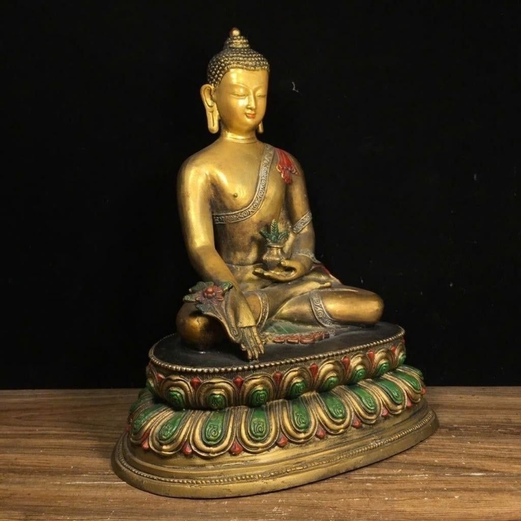  Tượng Phật Dược Sư Lưu Ly Bằng Đồng Mạ Vàng Cổ Sưu Tầm BKMECN-10036 