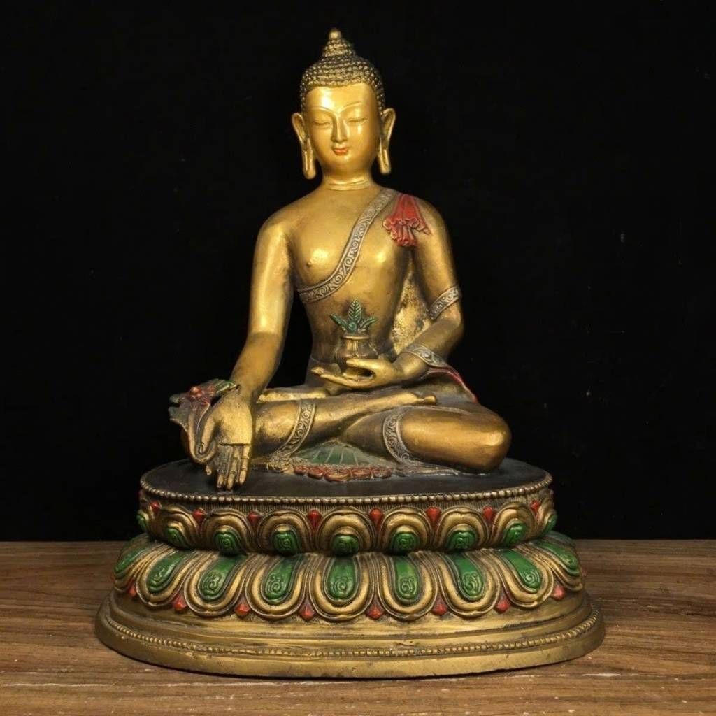  Tượng Phật Dược Sư Lưu Ly Bằng Đồng Mạ Vàng Cổ Sưu Tầm BKMECN-10036 