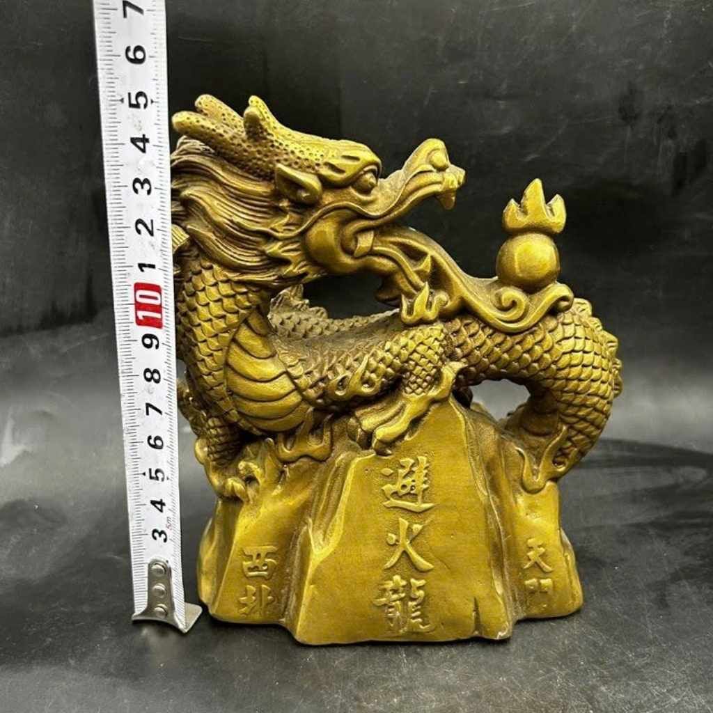  Tượng Rồng Đồng Đứng Đỉnh Núi Tích Chữ Hán Cổ Sưu Tầm BKMECN-10040 