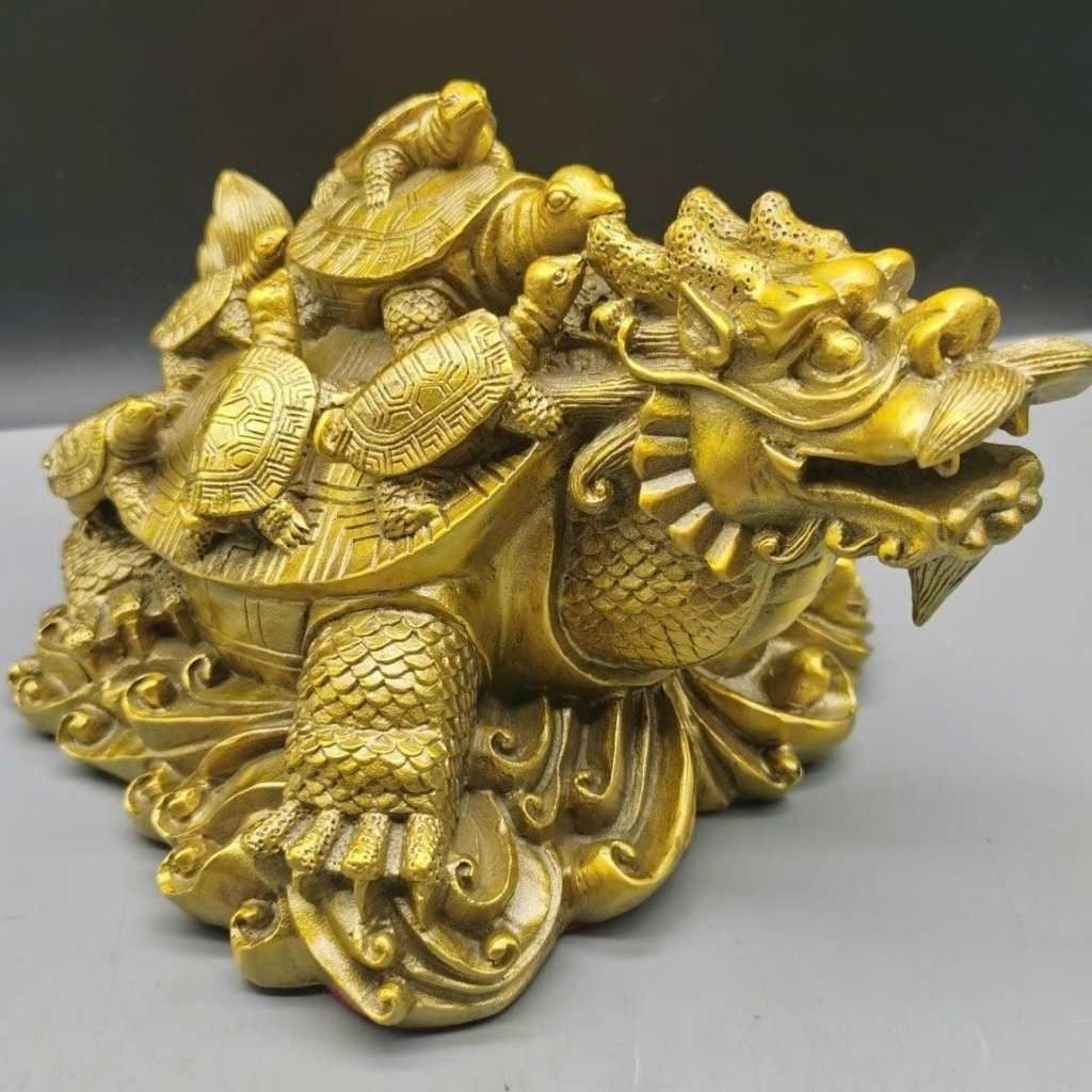  Tượng Long Quy Sinh Tài Bằng Đồng Vàng Sưu Tầm BKMECN-10048 