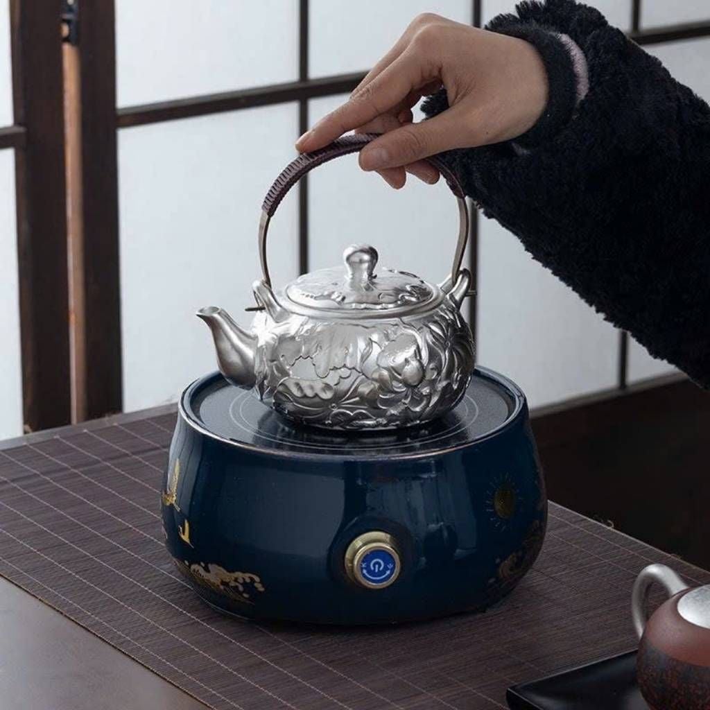  Ấm Trà Bạc Nguyên Chất Khắc Nổi Liên Hoa Cổ Sưu Tầm  BKMECN-10053 