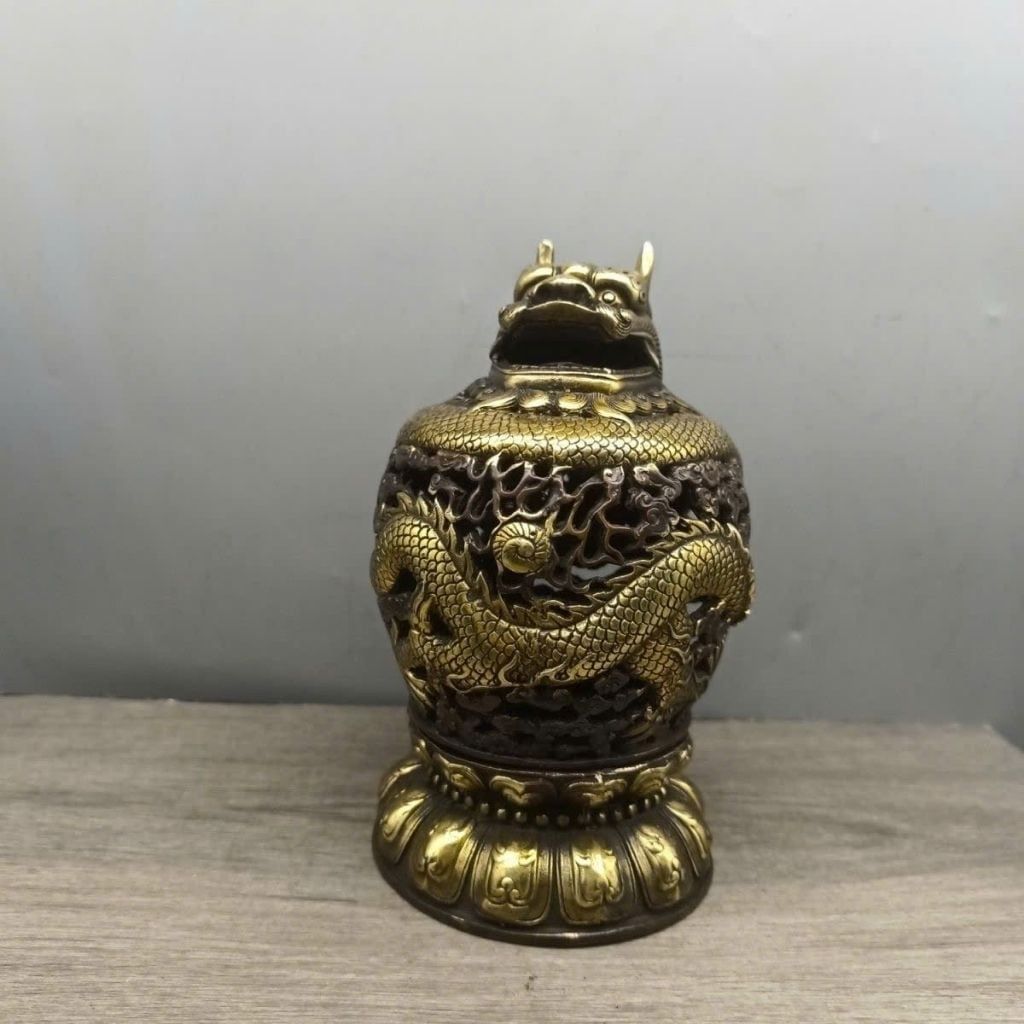  Lư Xông Trầm Tạc Long Cuộn Mây Cổ Bằng Đồng Hoàng Gia BKMECN-10067 