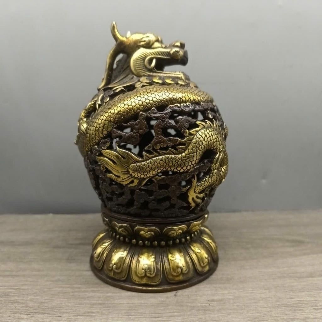  Lư Xông Trầm Tạc Long Cuộn Mây Cổ Bằng Đồng Hoàng Gia BKMECN-10067 