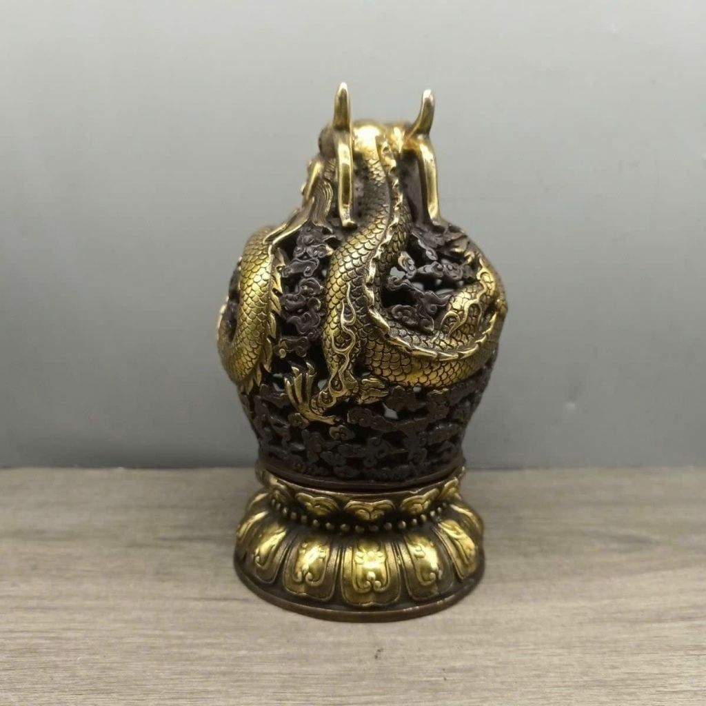  Lư Xông Trầm Tạc Long Cuộn Mây Cổ Bằng Đồng Hoàng Gia BKMECN-10067 
