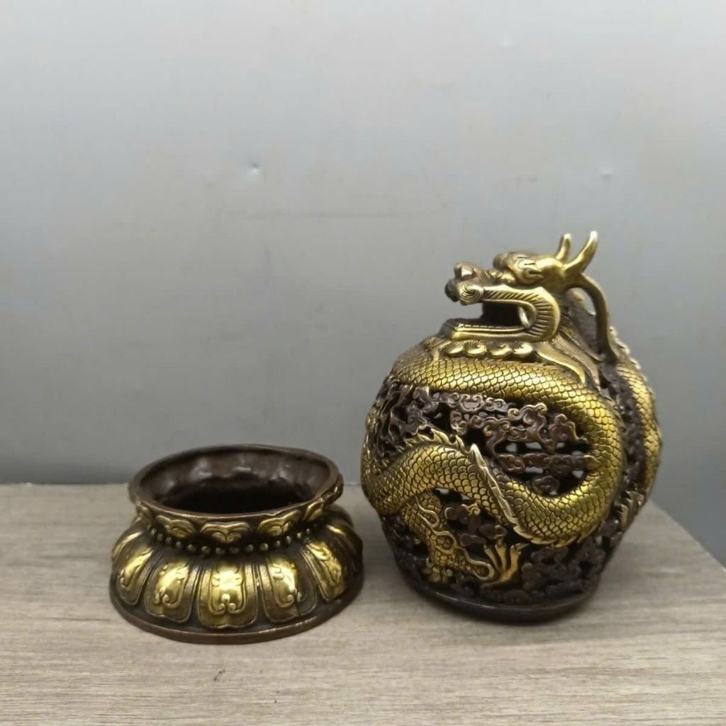  Lư Xông Trầm Tạc Long Cuộn Mây Cổ Bằng Đồng Hoàng Gia BKMECN-10067 