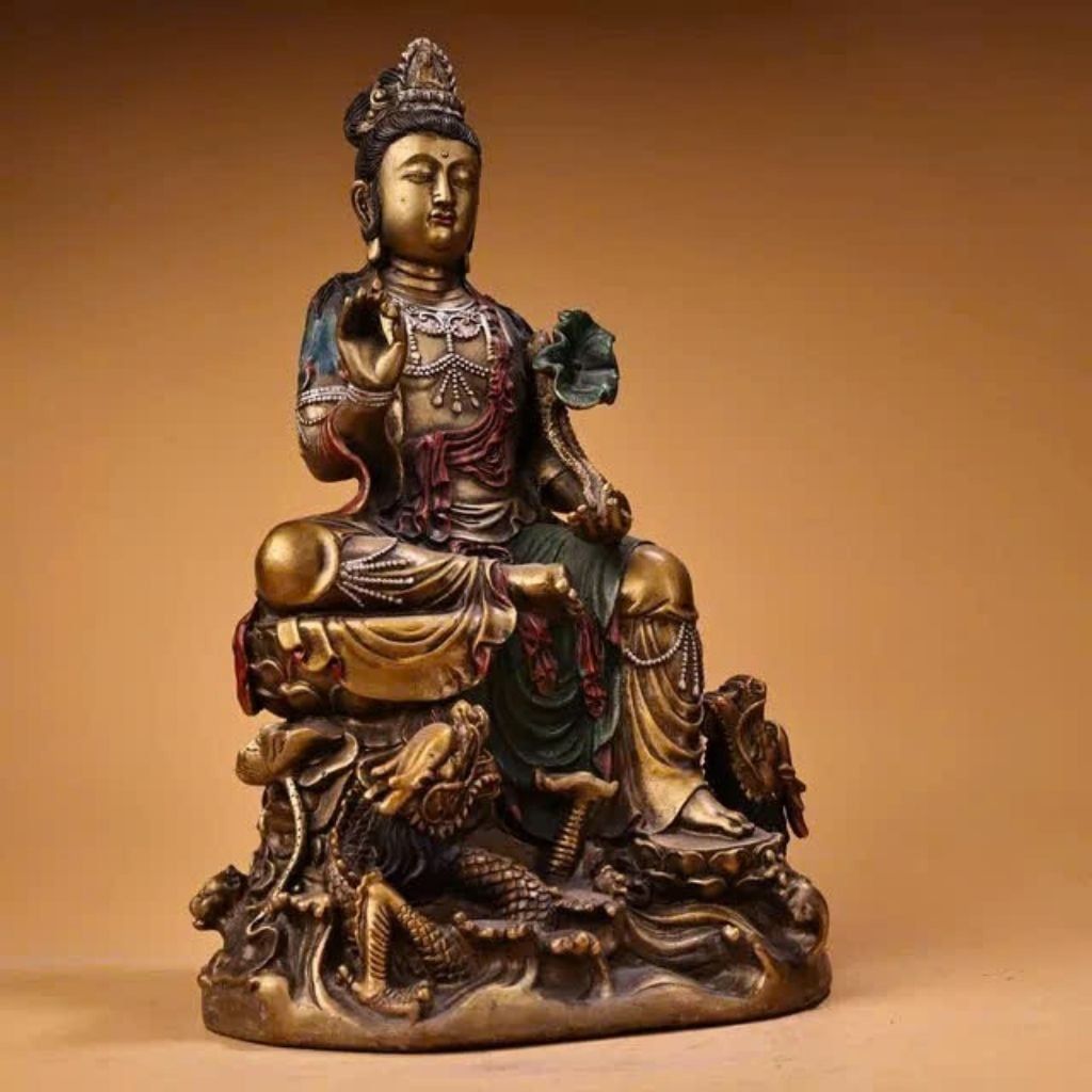  Tượng Phật đồng Quan Âm Tự Tại tọa sơn cổ kính BKMECN-10069 