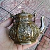  Ấm Đồng Cổ Lục Giác Chạm Nổi Uyên Ương Hí Thủy BKMECN-10073 