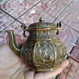  Ấm Đồng Cổ Lục Giác Chạm Nổi Uyên Ương Hí Thủy BKMECN-10073 