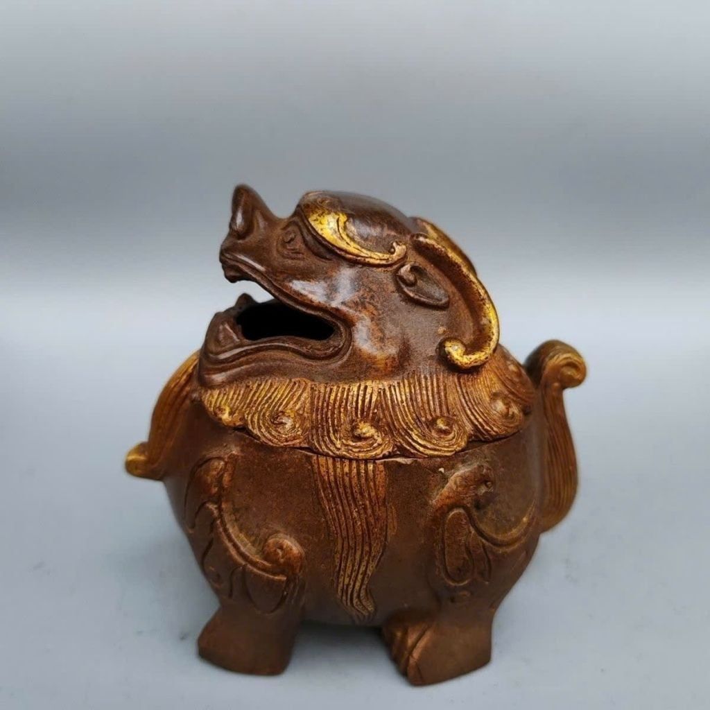  Lư Xông Trầm Tỳ Hưu Bảo Thủ Bằng Đồng Mạ Vàng Cổ Kính  BKMECN-10074 