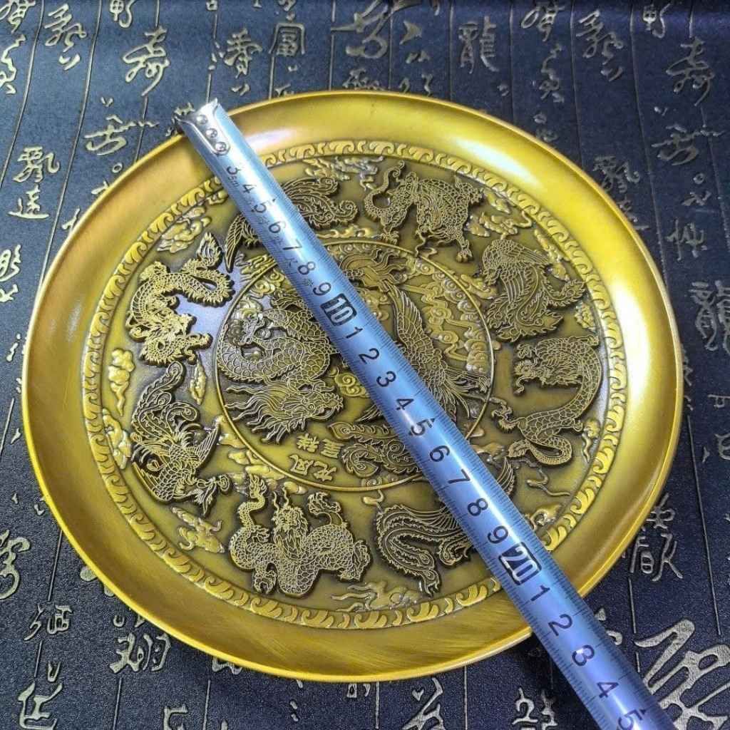  Đĩa Thưởng Cổ Long Phụng Trình Tường Mạ Vàng Hoàng Gia BKMECN-10076 