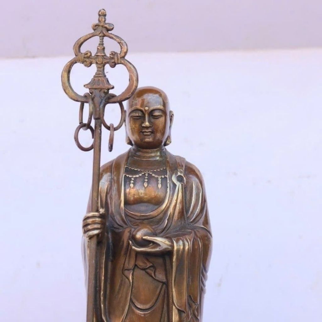  Tượng Phật Địa Tạng Vương Bồ Tát Bằng Đồng Nguyên Khối Cổ Kính BKMECN-10077 