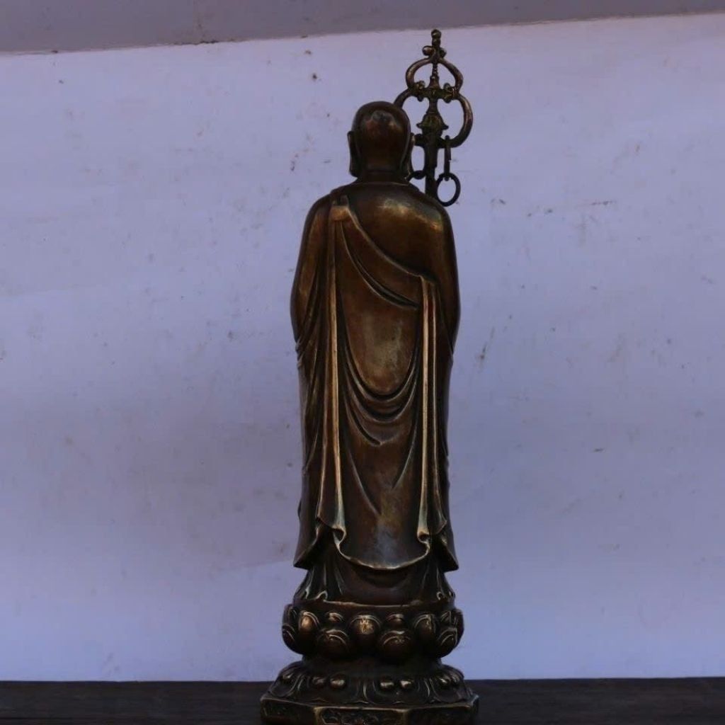  Tượng Phật Địa Tạng Vương Bồ Tát Bằng Đồng Nguyên Khối Cổ Kính BKMECN-10077 