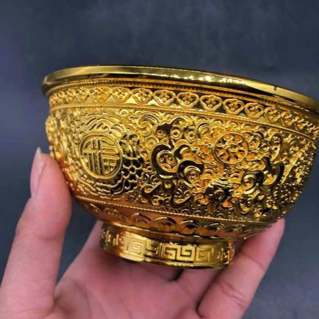  Bát Đồng Hoàng Kim Chạm Hoa Văn Chữ Phúc BKMECN-10082 
