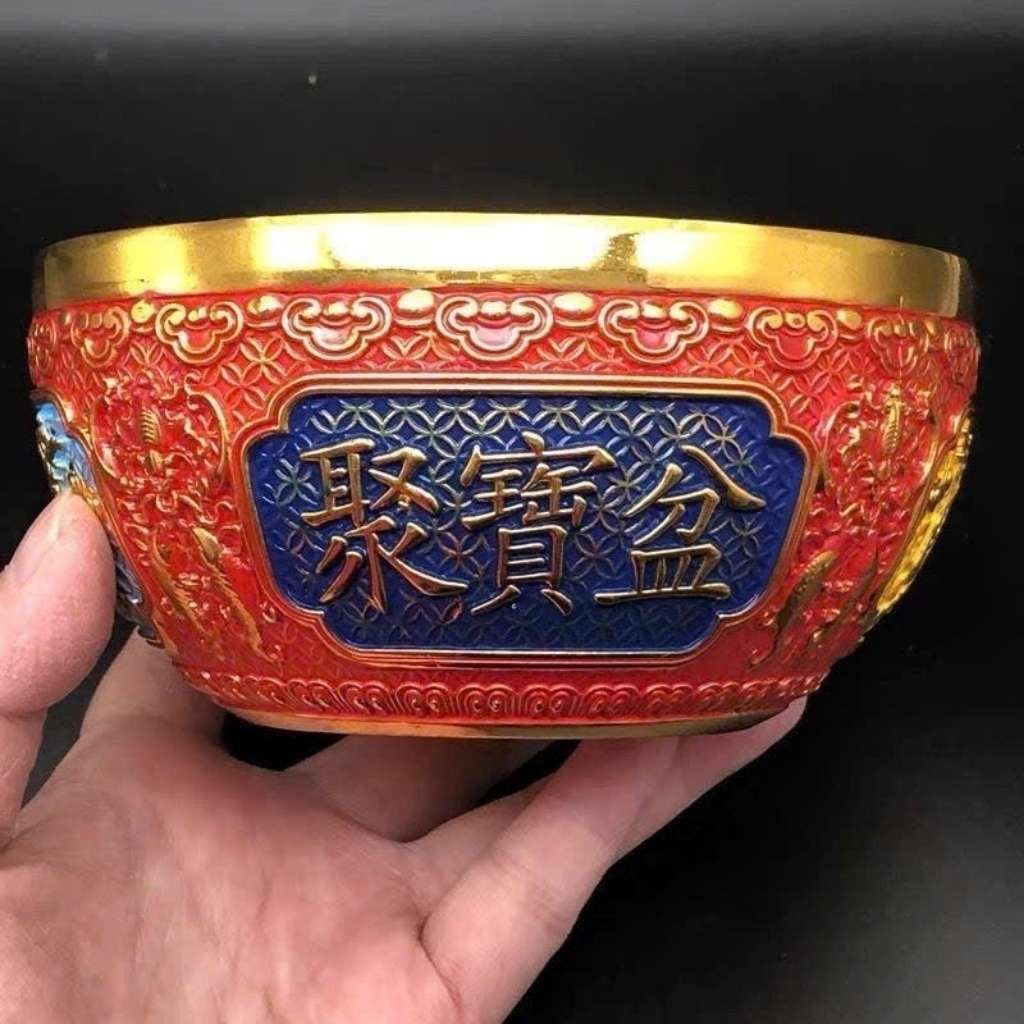  Bát đồng hoàng kim pháp lam chạm chữ Tụ Bảo Bồn BKMECN-10086 