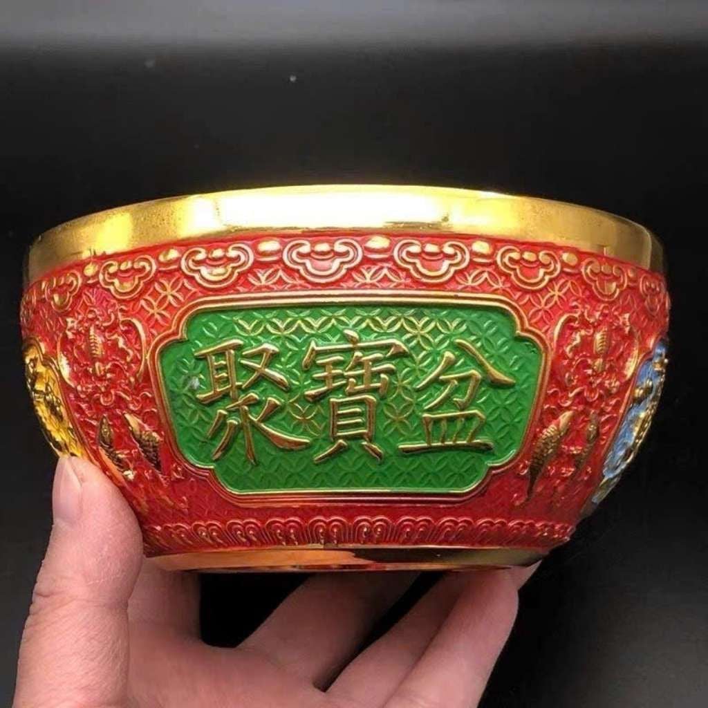  Bát đồng hoàng kim pháp lam chạm chữ Tụ Bảo Bồn BKMECN-10086 